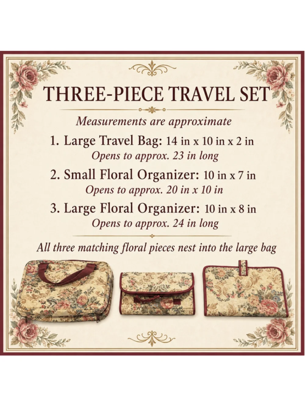 Freedom Bag 3000 3-Pc Floral Travel Organizer & Hanging Toiletry Set